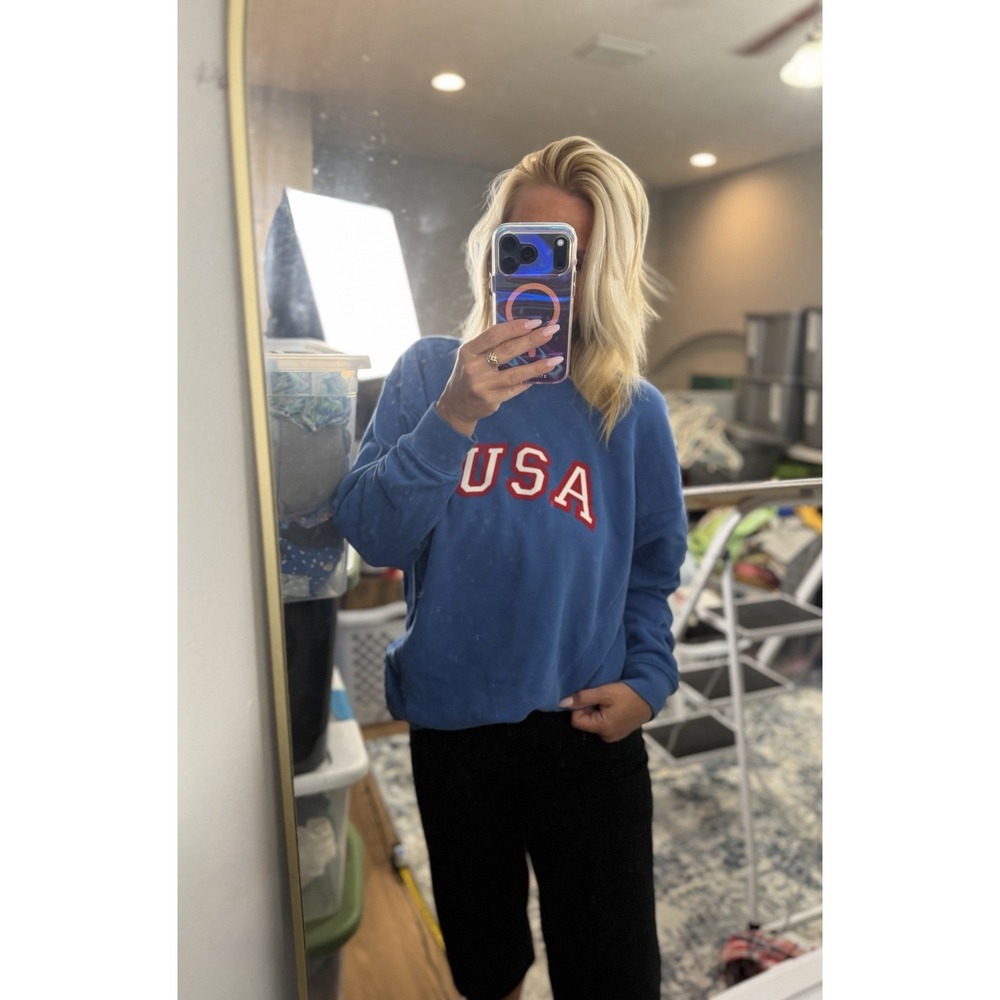 joy lab womens french terry USA Blue Crewnext Relaxed Fit Size Small 4th Of July - Picture 14 of 16